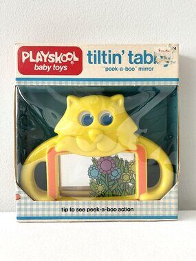 Vintage Playskool Tiltin’ Tabby Peek a Boo Mirror Jingle Bell Baby Toy USA NOS
